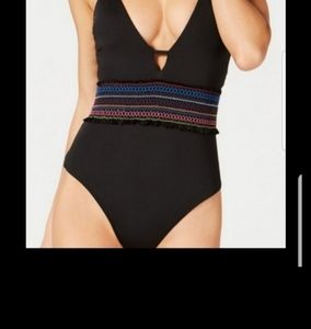 BAR III Smocking Solids Plunge Swimsuit SZ XL NWT